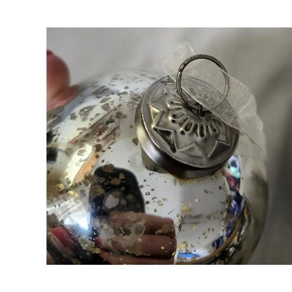 Vintage Large Pottery Barn Mercury Blown Glass Christmas Ornament Silver